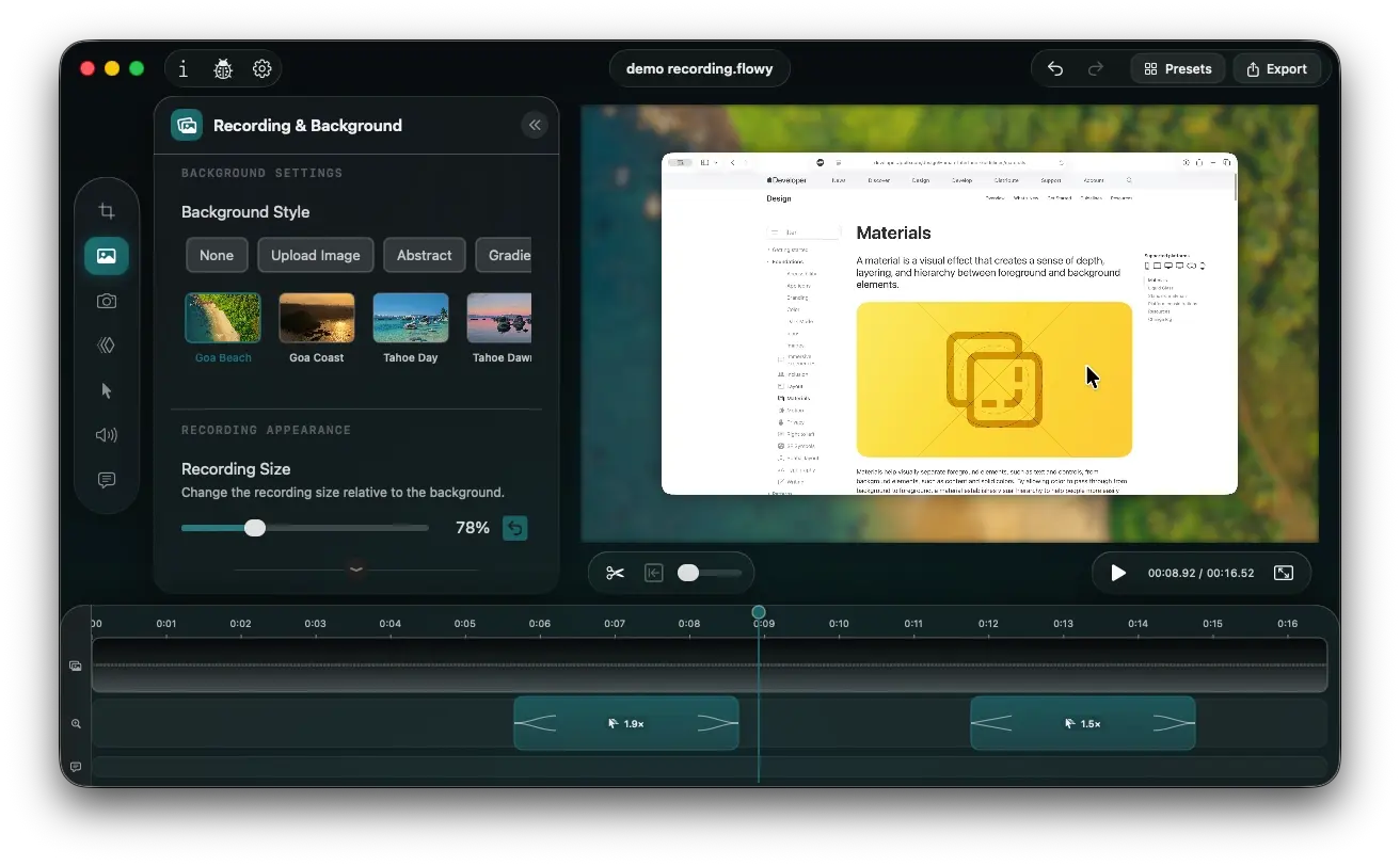 Recording Size and Background